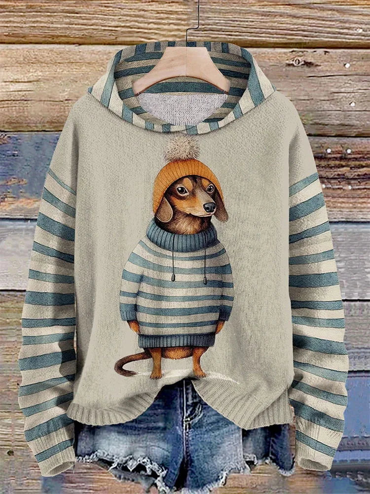 Hoodie met capuchon - stijlvolle dames sweater met schattige teckelprint - Bakkermode.nl