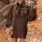 Oversized gebreide jurk - dames trui-jurk met kabelpatroon - Bakkermode.nl