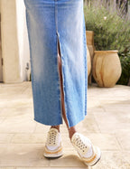 Denim maxi rok - stijlvolle lichtblauwe dames denimrok