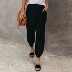 Lichtgewicht dames casual broeken met elastische tailleband - ademende stof met functionele zakken voor dagelijks gebruik