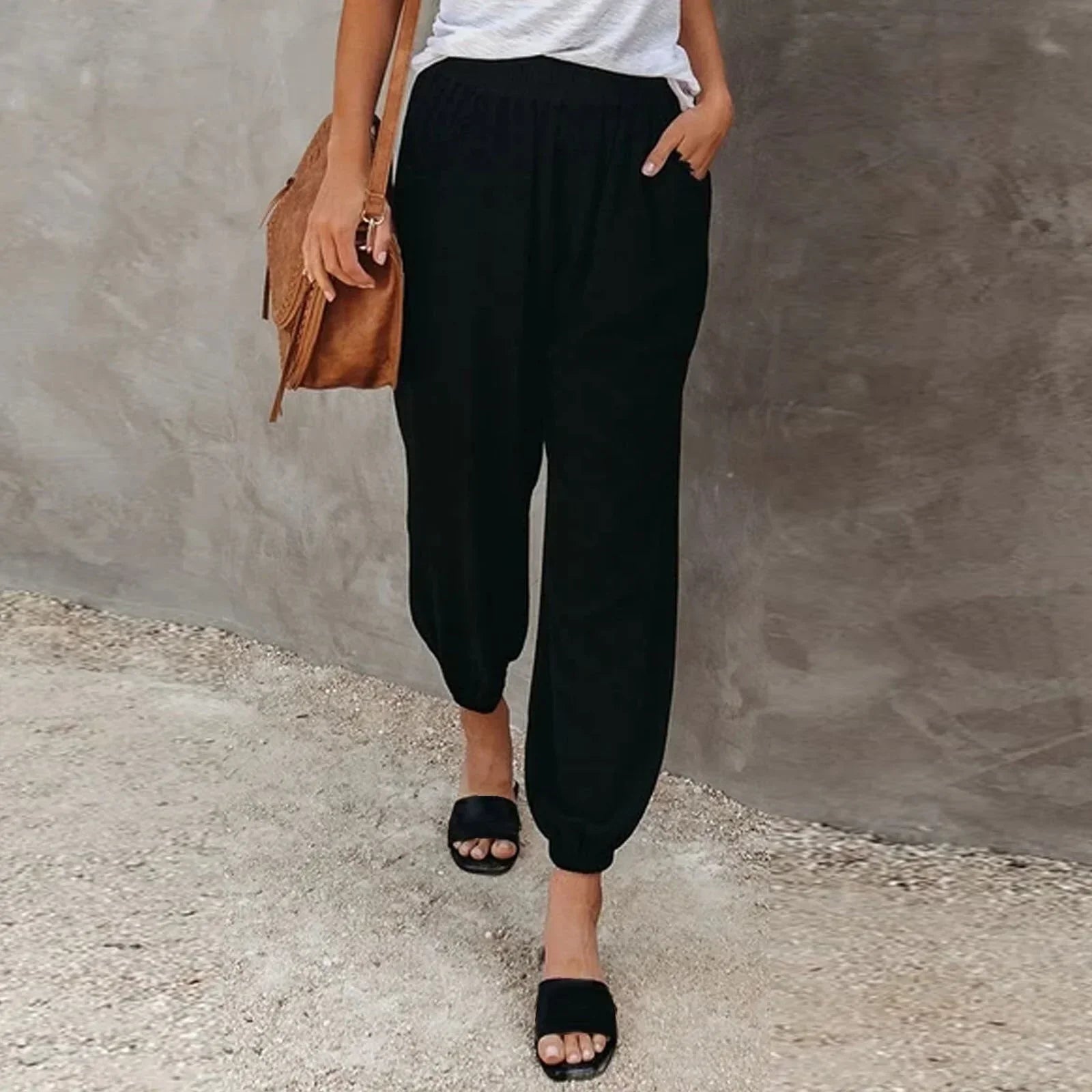 Lichtgewicht dames casual broeken met elastische tailleband - ademende stof met functionele zakken voor dagelijks gebruik