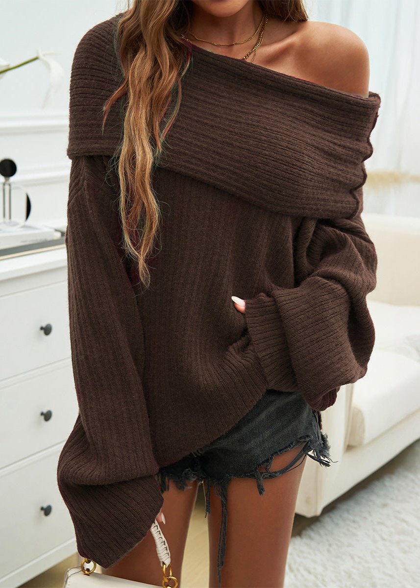 Oversized off-shoulder trui - comfortabele dames gebreide kleding - Bakkermode.nl