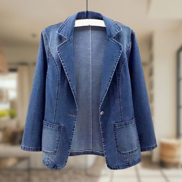 Denim blazer - stijlvolle damesjas in blauw - Bakkermode.nl