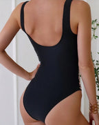 Zwart badpak met luipaardprint zijaccenten - Bakkermode.nl