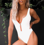 Wit badpak met rits en diepe hals - Bakkermode.nl