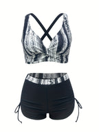 2-delige zwarte zwemset - chique tankini en hoge taille shorts voor dames