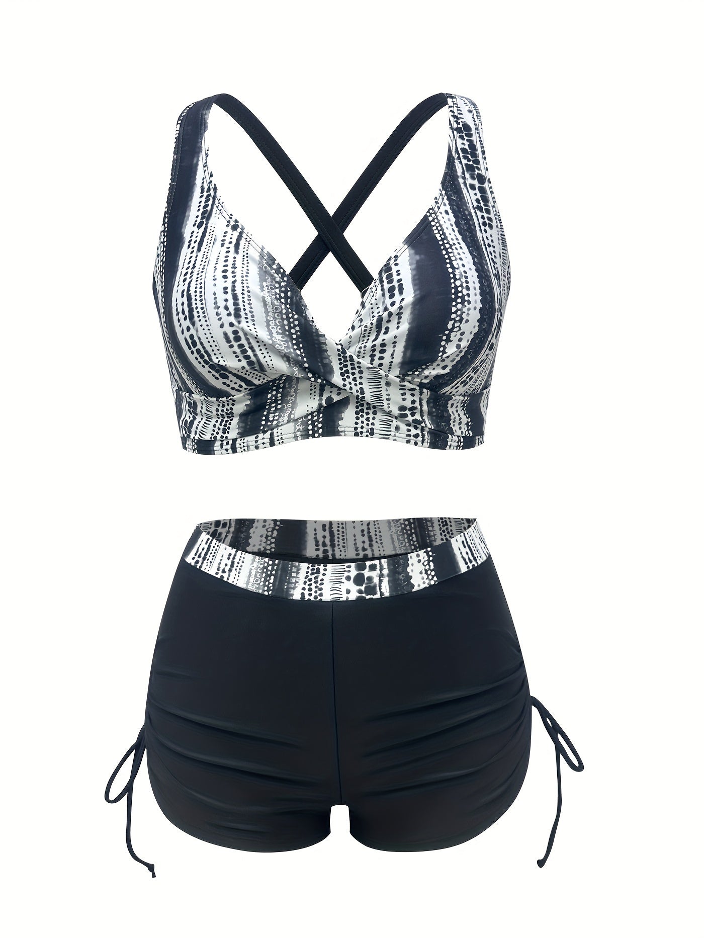 2-delige zwarte zwemset - chique tankini en hoge taille shorts voor dames