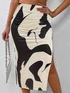 Abstracte patroon midi rok - elegante, figuuraccentuerende design voor vrouwen