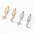 2-delige dames hoepeloorbellen met ster- en maanbedels - elegante gouden en zilveren plating voor dagelijks gebruik