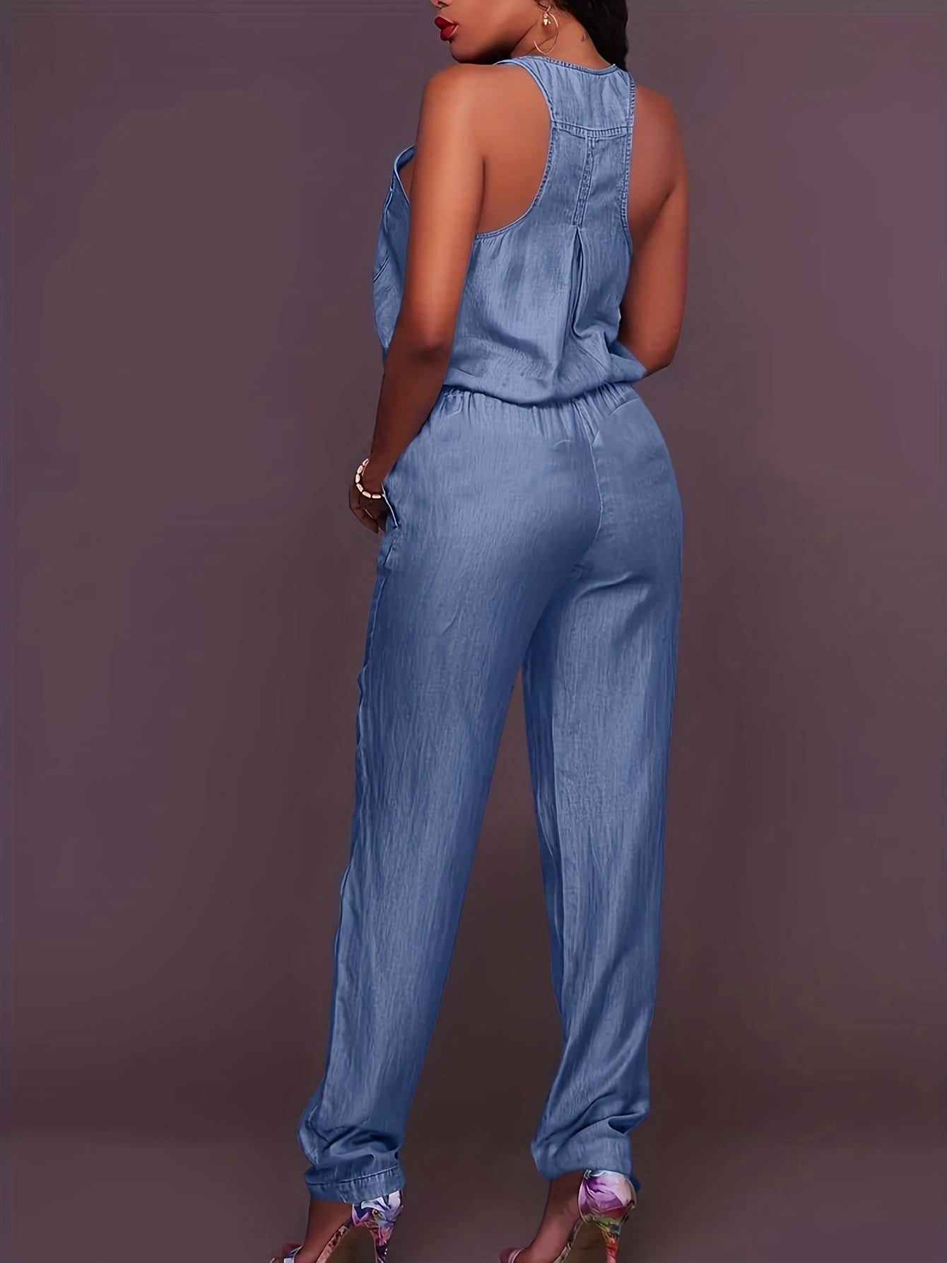 Denim jumpsuit met rits en elastische taille - stijlvolle dames playsuit