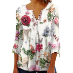 Dames t-shirt met paisleydessin - v-hals en kantdetail met halve mouwen