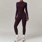 Warm zipper lange mouwen jumpsuit - yoga fitness sportbroek ademend dames bodysuit - Bakkermode.nl