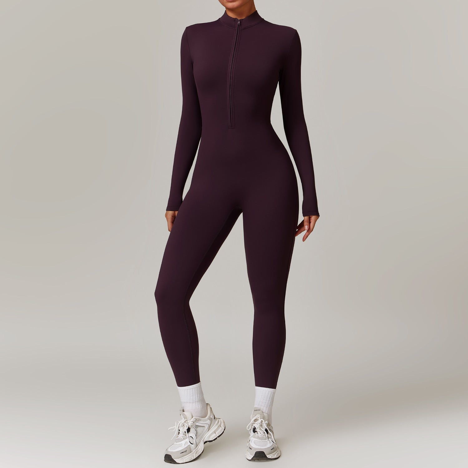 Warm zipper lange mouwen jumpsuit - yoga fitness sportbroek ademend dames bodysuit - Bakkermode.nl
