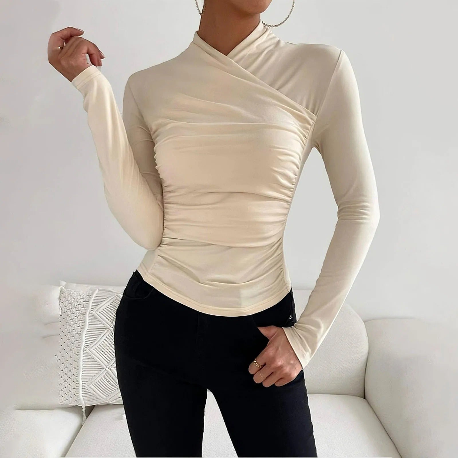 Langsleeve wikkelblouse - elegante damesruche blouse