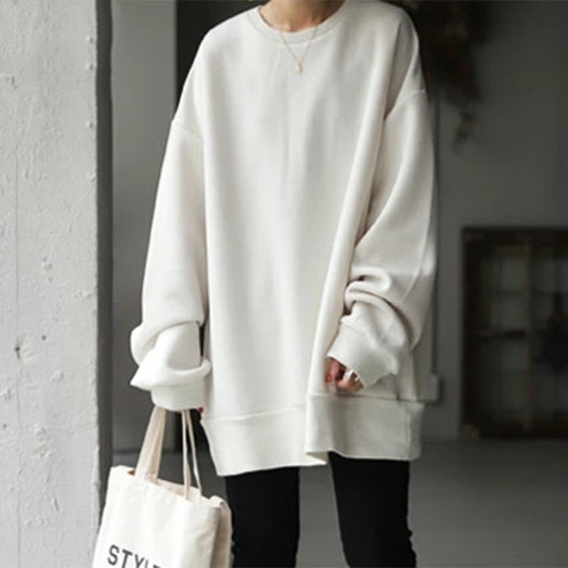 Dames oversized sweater - losse fit lange pullover met ronde hals en geribbelde boorden - Bakkermode.nl
