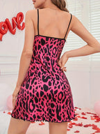 Leopardprint jurk - casual rode rozen slipdress voor dames