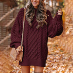 Oversized gebreide jurk - dames trui-jurk met kabelpatroon - Bakkermode.nl