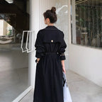 Navy denim trenchcoat - klassieke lange mouwen jas voor dames