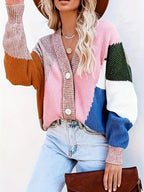Geklede kleurblok cardigan - trendy rosa damescardigan - Bakkermode.nl