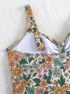 Bloemenpatroon badpak - stijlvolle beige dames badpak