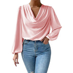 Dames blouse met cowl hals - elegante lange mouwen top