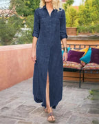 Dames denim shirt jurk - veelzijdige maxi jurk met lange mouwen voor casual en chiquere gelegenheden