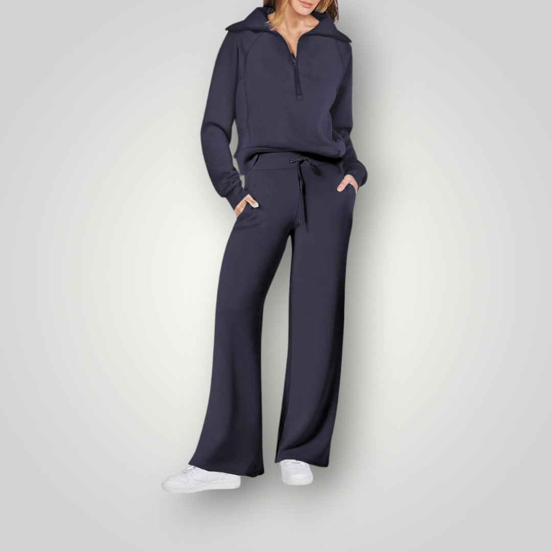 2-delige lounge set - zachte dames zip-up top en wijde broek