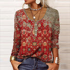 Rode dames lange mouwen patroon top - bohemian stijl blouse