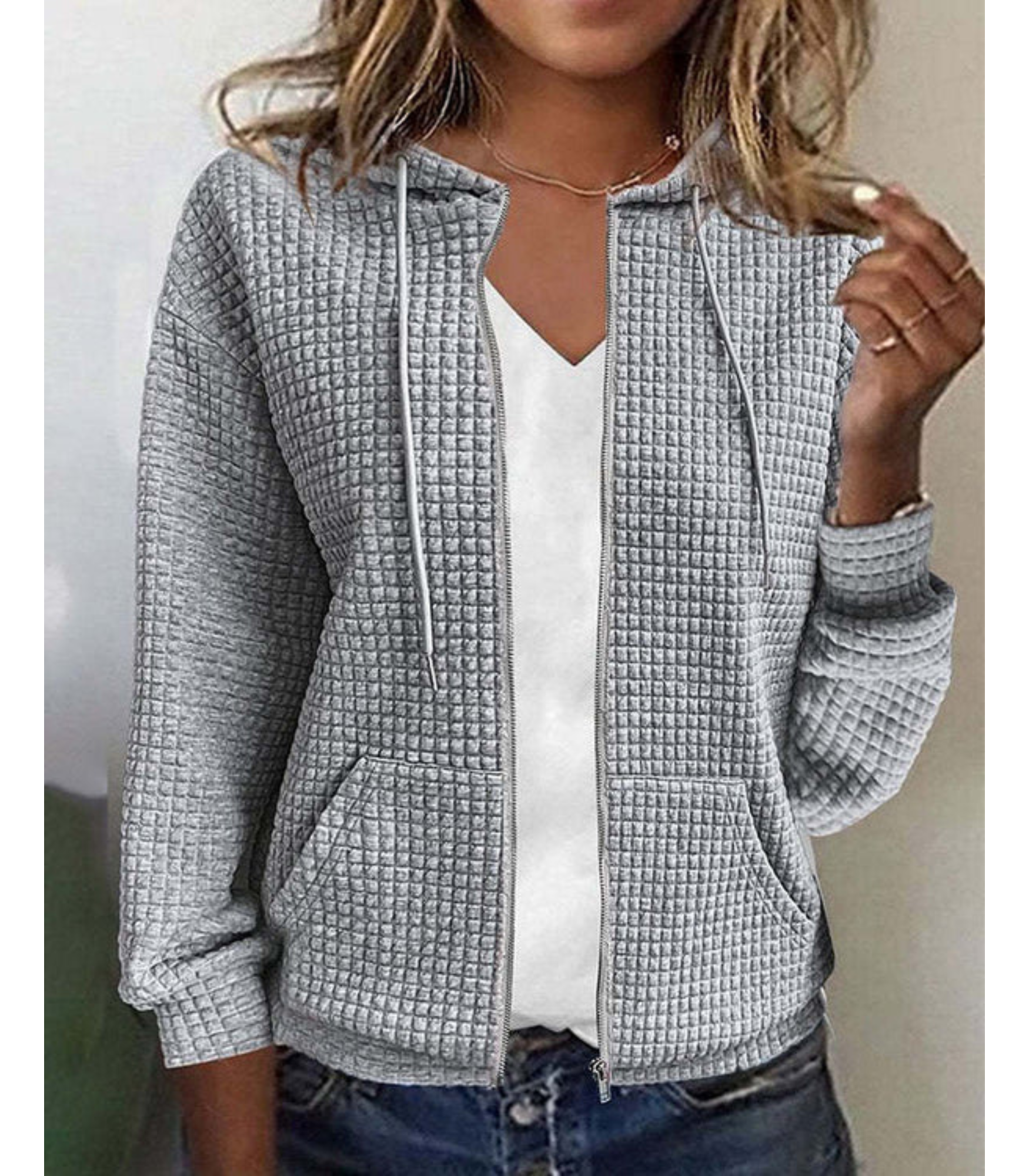 Textured zip-up hoodie - stijlvolle casual jacket voor vrouwen