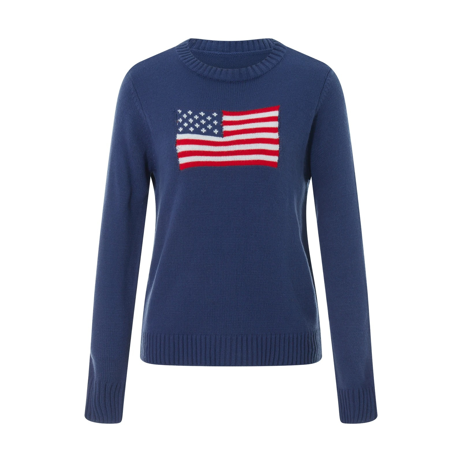 Gebreide trui met Amerikaanse vlag - casual blauw dames sweater - Bakkermode.nl