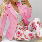 2-delige dames blazer en broek set met levendig bloemenpatroon - chique kantooroutfit