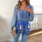 Dames bohemian blouse - trendy lange mouwen top met prints