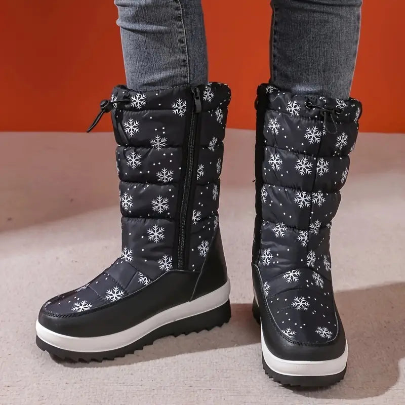 Sneeuwlaarzen voor dames - winterse mid-calf schoeisel in zwart - Bakkermode.nl