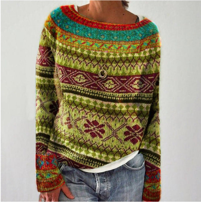Gebreide trui - artisanale damesjumper met geometrisch design
