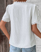 Dames kanten top lichte casual wear - elegante witte blouse met korte mouwen voor elke gelegenheid