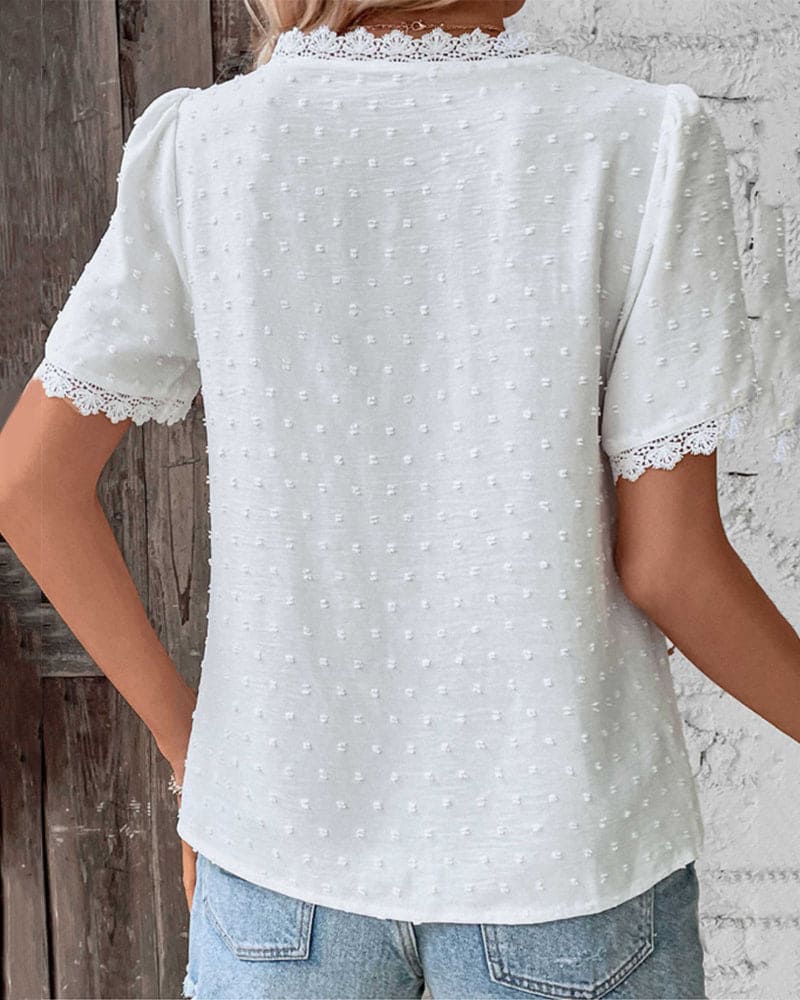 Dames kanten top lichte casual wear - elegante witte blouse met korte mouwen voor elke gelegenheid