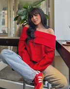 Off-shoulder pullover - leuke dames ribbed knit top - Bakkermode.nl