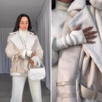 Luxe witte jas in omgekeerd lam - elegante dames winterjas - Bakkermode.nl