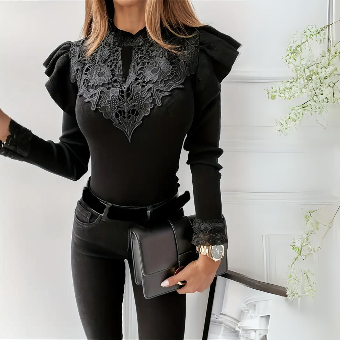 Lange mouwen dames top - elegante blouse met kanten details