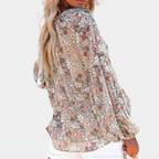 Damesbloes met bloemenprint - elegante casual top - luchtige lange mouwen voor zomeruitstapjes