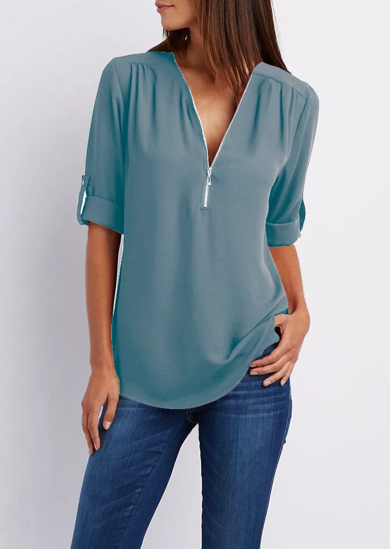 Dames blouse met rits - elegante top voor casual en veelzijdig gebruik