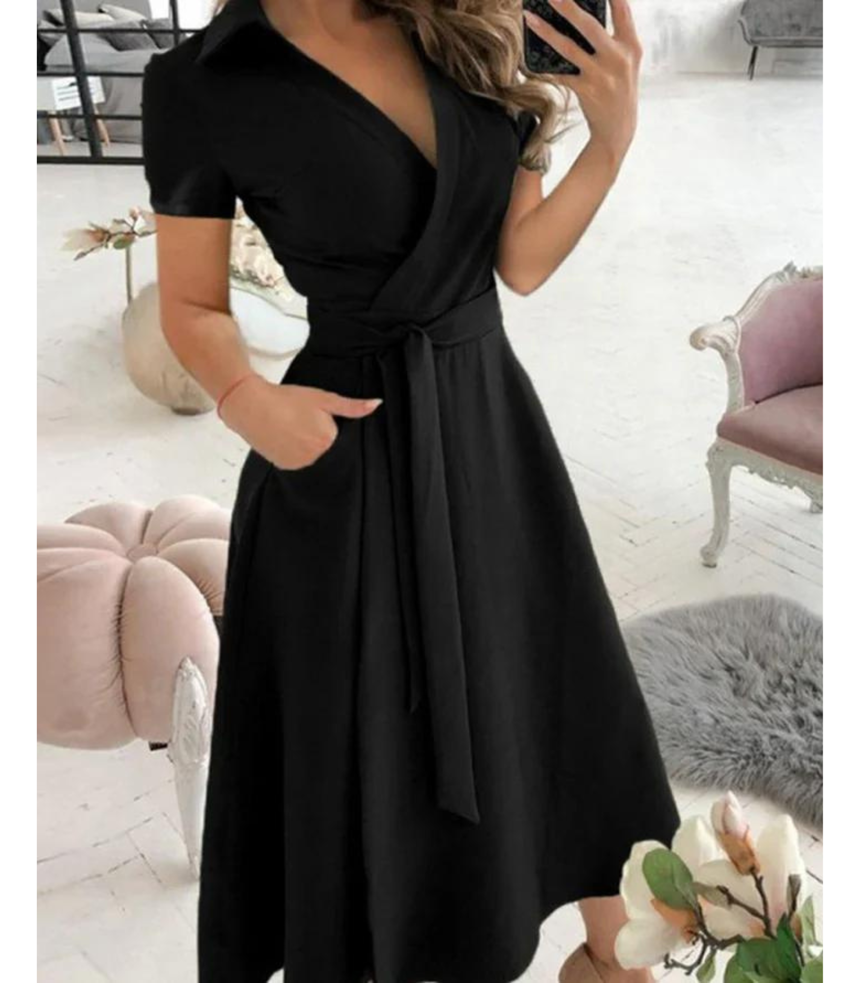 Midi wikkeljurk - verfijnde groene jurk met strik taille