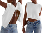 Dames mouwloze gebreide crop top met open rug - moeiteloze zomerstijl voor casual uitjes