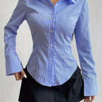 Multikleur gestreepte blouse - chique langemouwen damesbloes