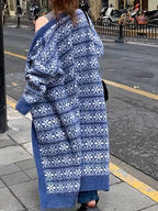 Blauwe lange gebreide cardigan - trendy oversized damestrui - Bakkermode.nl