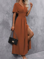 Rust maxi jurk - elegante damesjurk met vlindermouwen