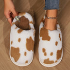 Warme pantoffels - dames huis slippers met koeienprint en pluche voering - Bakkermode.nl