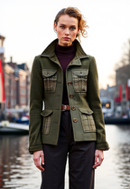 Vintage wollen blazer - groene jachtstijl jas met meerdere zakken en opstaande kraag