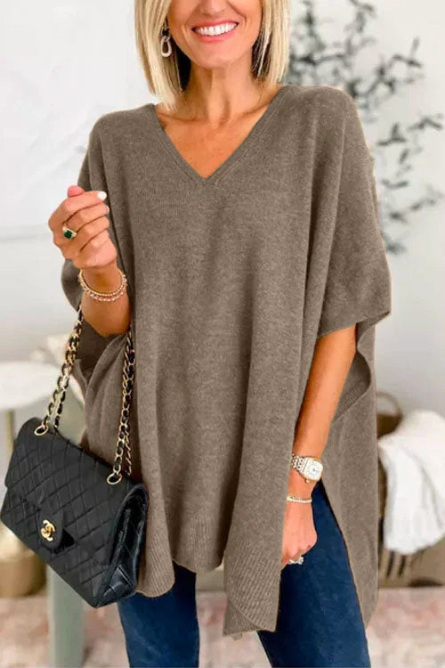 Poncho top - trendy losse v-hals trui voor dames