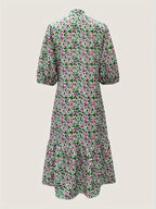 Bloemrijke jurk met ceintuur - elegante groene midi jurk voor vrouwen